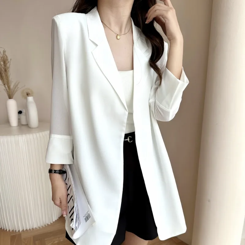 2024 Summer Chiffon Sunscreen Female Casual Loose Solid Colour Thin Suit Blazers Female