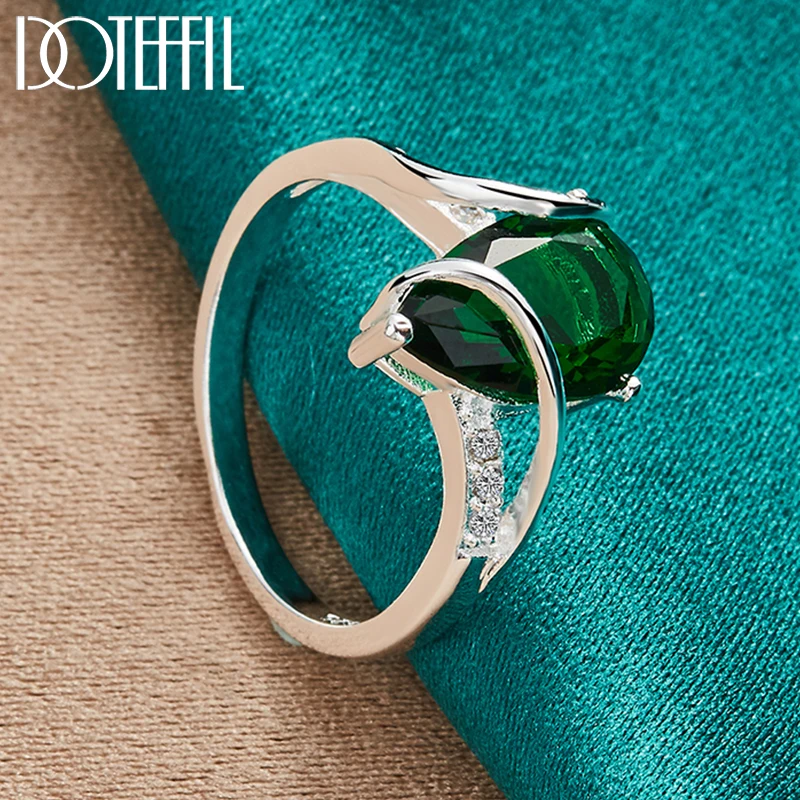 DOTEFFIL-Anillo de Plata de Ley 925 para mujer, joyería de circonita verde AAAAA, para boda, fiesta de compromiso