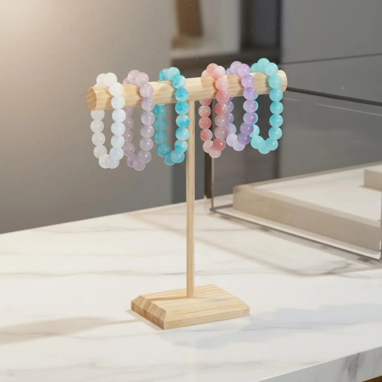 Horizontal Bar Jewelry Organizer Wood Display Stand Rack for Jeweler Boutique Necklace Bracelet Set - view 6