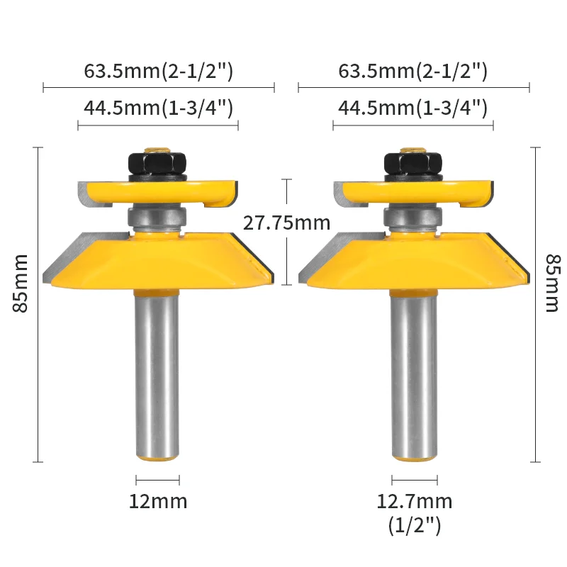 YUSUN 1PC 12MM 12.7MM Shank Raised Panel Bit With Back Cutter Router Bit Woodworking Milling Cutter For Wood Bit Face Mill