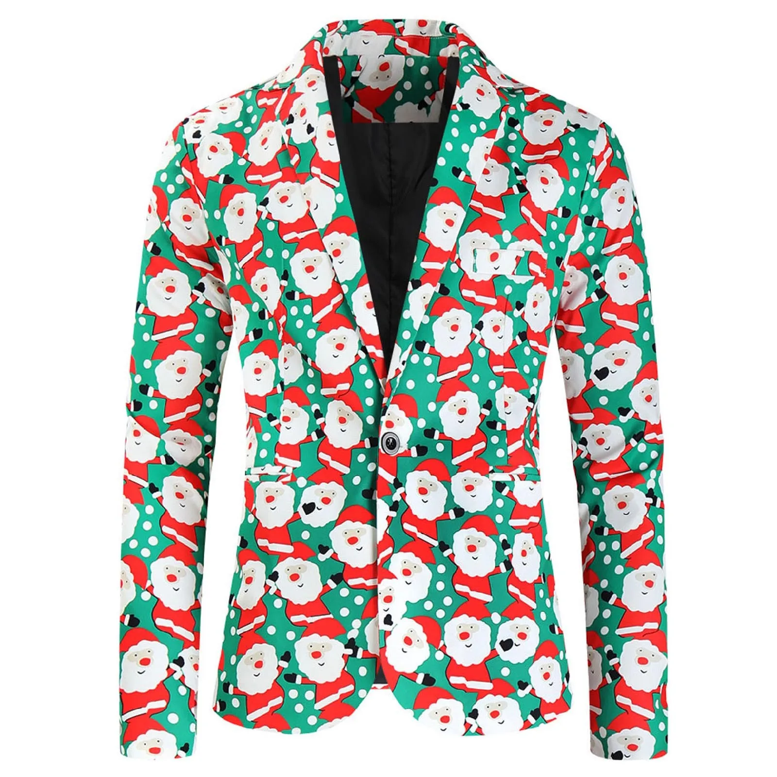 Men's Fashionable Leisure Christmas Printed Buttons Long Sleeve V Neck Suit Coat With Pocket Slim Fitting Outwear Blouses