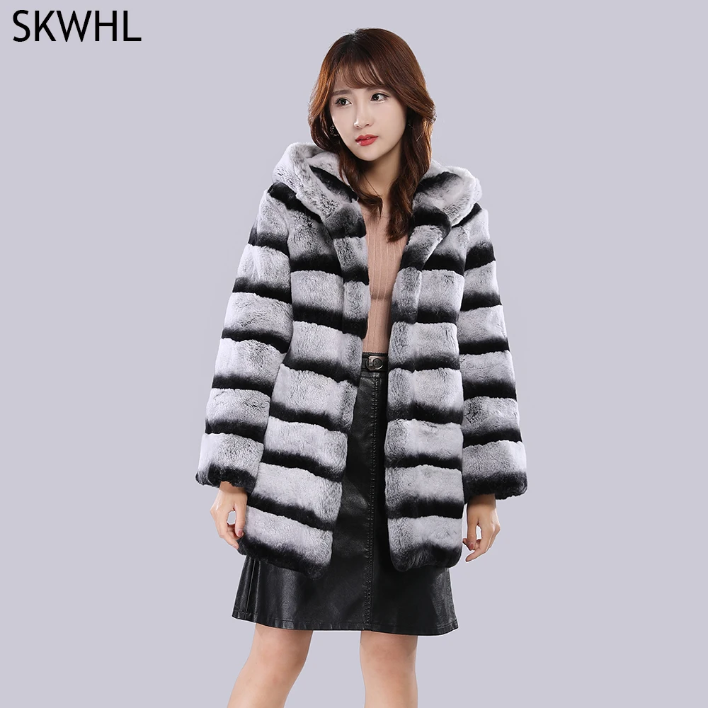 

New Women Winter Warm Russian Lady 100% Natural Rex Rabbit Fur Hooded Coats Real Rex Rabbit Fur Jackets Hot Genuine Fur Overcoat