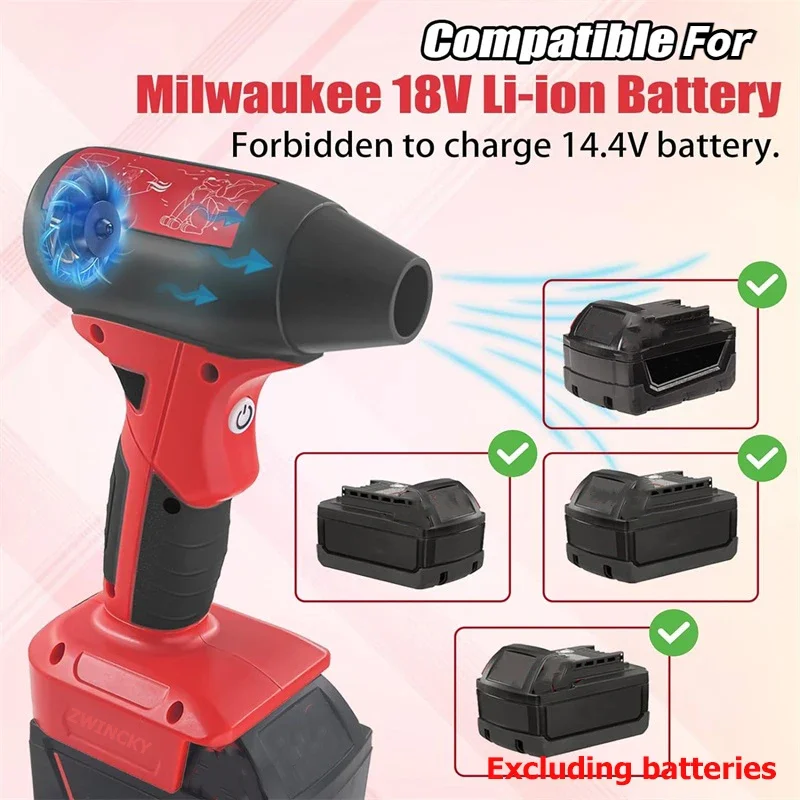 For Milwaukee 18V Battery Violent Blower Mini Turbo Jet Fan Handheld Brushless Motor 130,000 RPM Wind Speed industrial Duct Fan