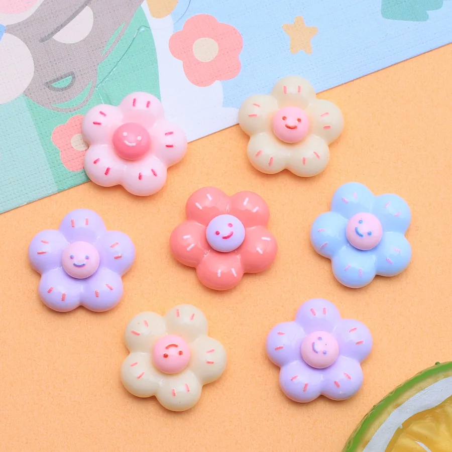 20pcs Mix Resin Smile Flower Flatback Cabochons Ornaments Charms Embellishments For Phone Decoration Colorful Lucky Flower Charm