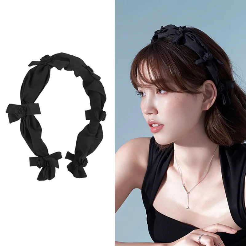 Ajidou rose pleated headband fashionable versatile fabric bow niche design hand-woven headgear