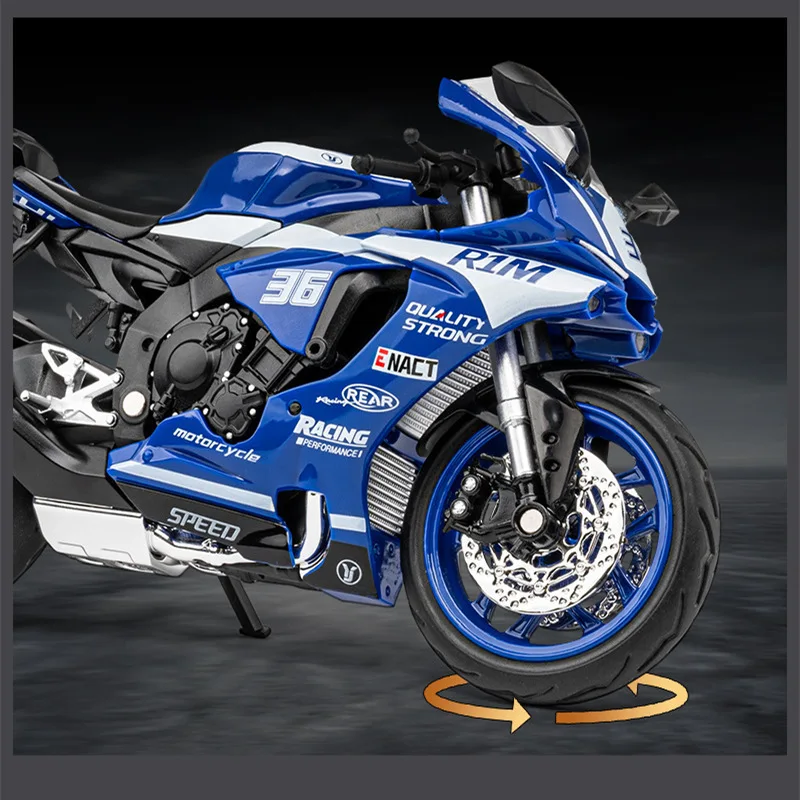 1:12 YZF-R1M Alloy Racing Motorcycle Model Diecast Street Cross-Country Motorcycle Model Simulation Sound and Light Kid Toy Gift