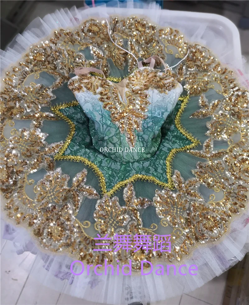 Fine Workmanship High Quality Professional Custom Size Classical Girls Golden Green Bird Ballet Tutu Costumes