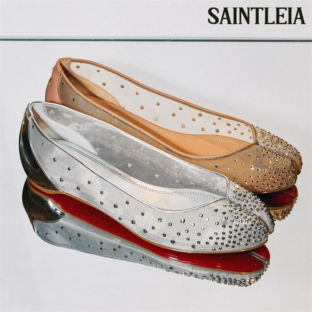 

Strass Mesh Patent Leather Ballerinas Luxurious Style Rhinestone Flats Novelty Style Tabi Pointed Toe Slip-On Shoes for Women