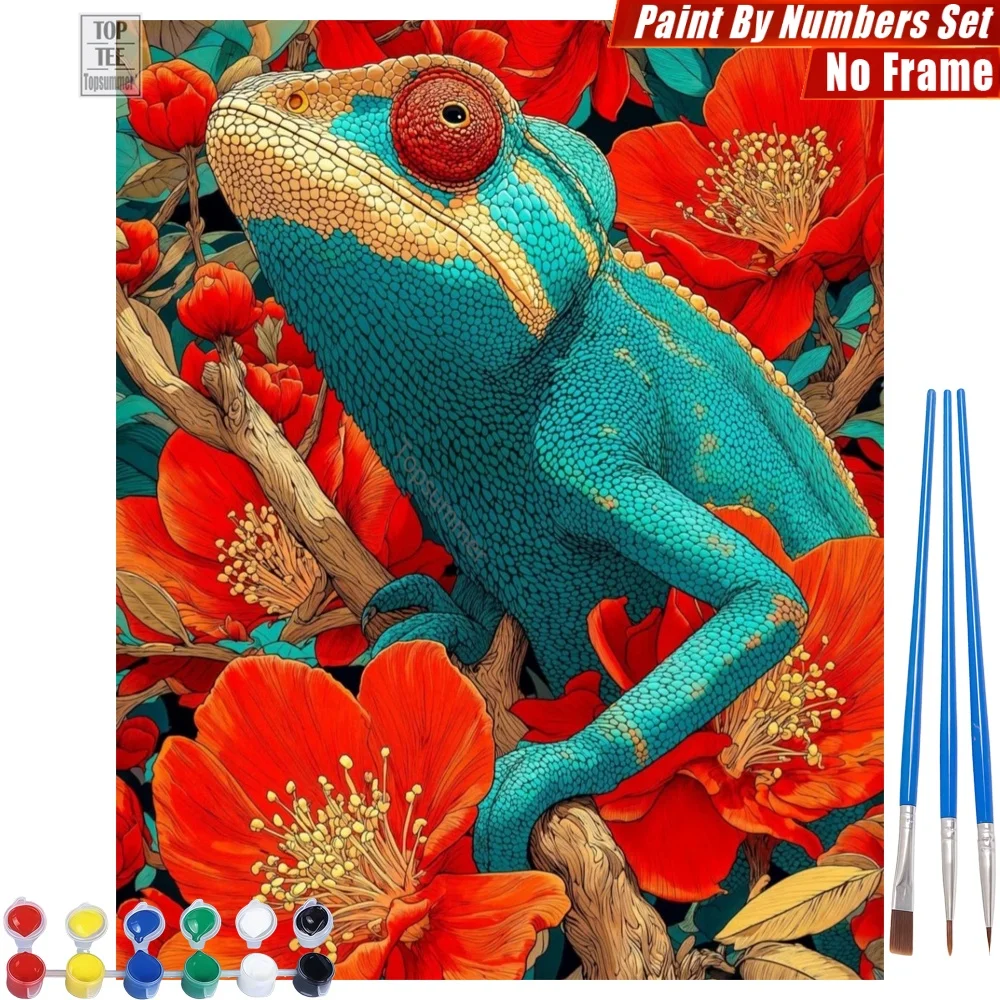 

Colorful chameleon flowers Digital Oil Painting Set - Blue yellow vibrant Artistic Activities Day Of The Dead Gift For Grandma