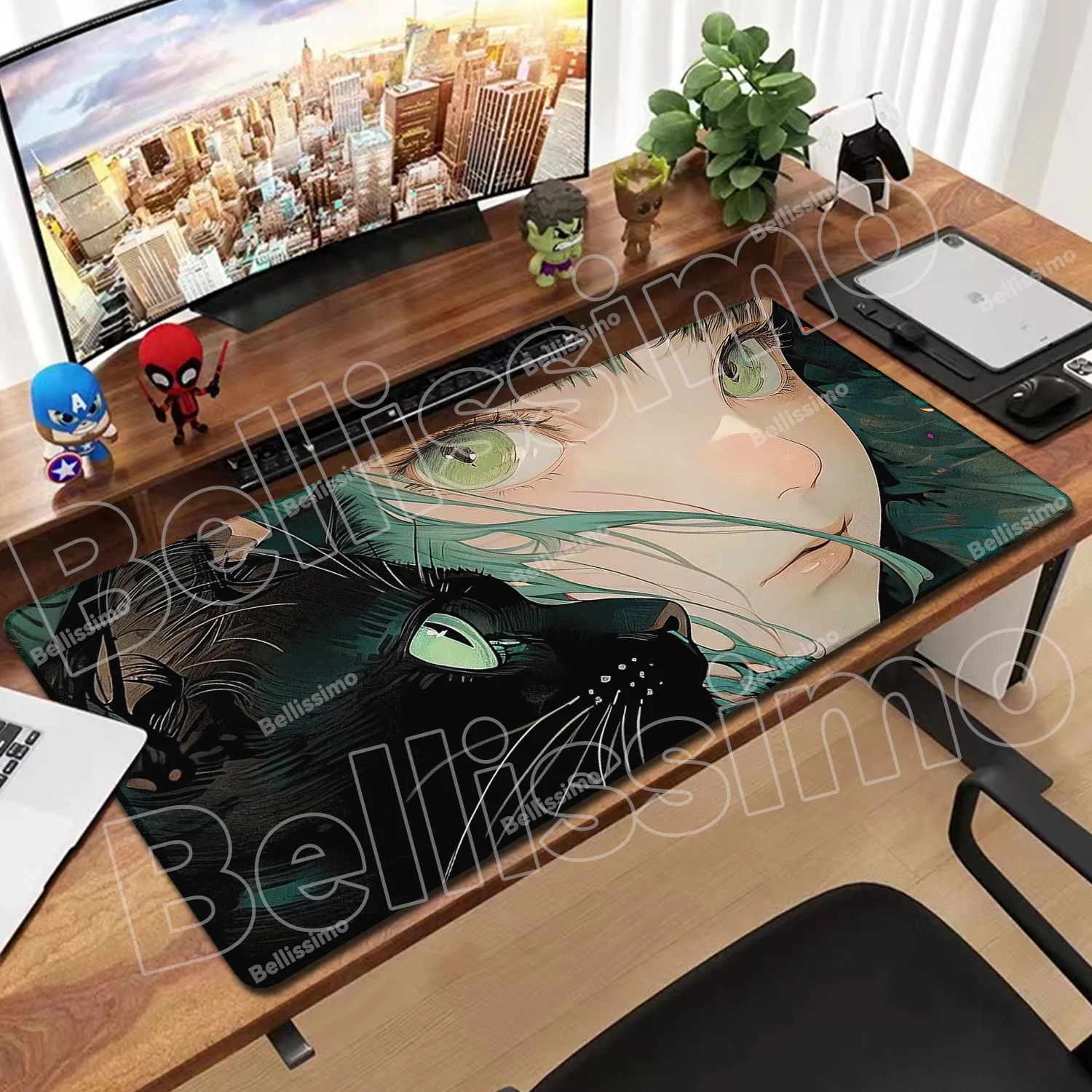 

Pc Gaming Accessories Computer Offices Non-slip Mousepad Keyboard Girls and Cat Xxl Mouse Pad 900x400 Kawaii Anime Girl Deskmat