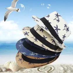 Sunshade Straw Hat Couple Breathable Mesh Beach Sun Hat Coconut Tree Pattern Men's and Women's Sunscreen Korean Jazz Gift Hat