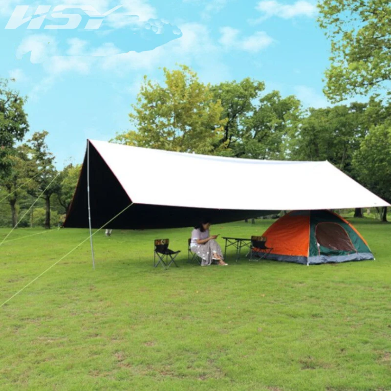 Imagem -02 - Toldo Branco com Revestimento Preto da Barraca Atualizado Camping Canopy Impermeável Protetor Solar Garden Tarp Upf50 Plus 5000 Mais 6*4.4m