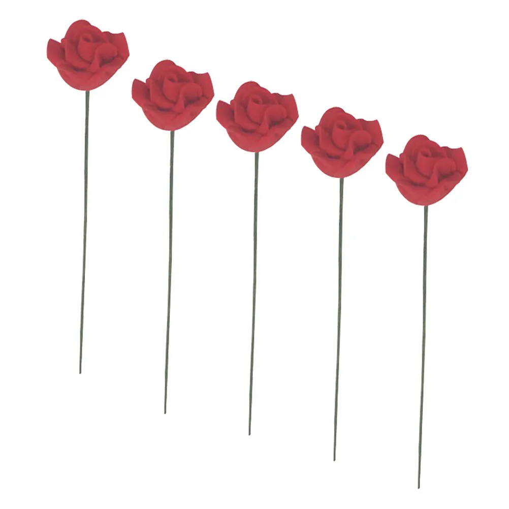 

5Pcs Mini Flower Adornments Resin Iron Wire Miniature Rose Landscape Scenery Decoration Mini Flowers for Garden Desk Decoration