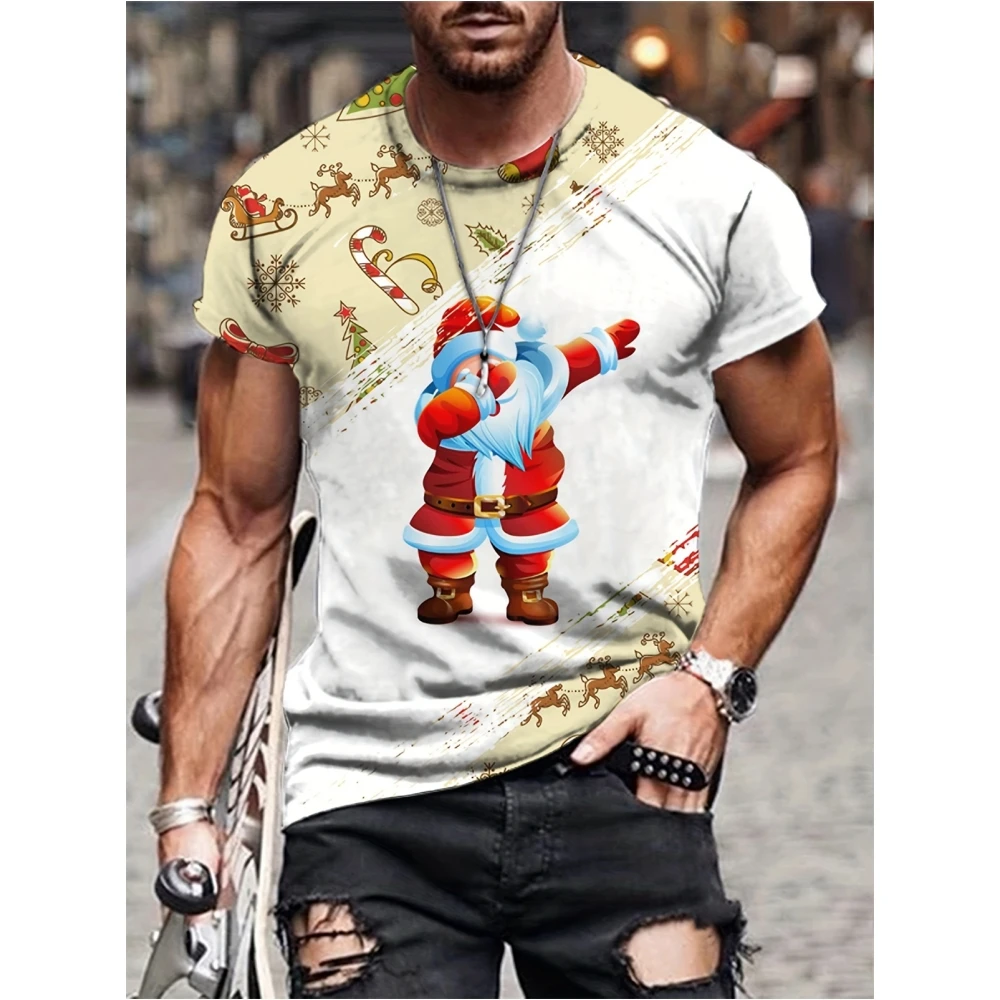 

Funny T-Shirt for Man Santa Print Classic Crew Neck Men's Short Sleeve Loose Tees Comfortable Breathable Summer Men's Clothing