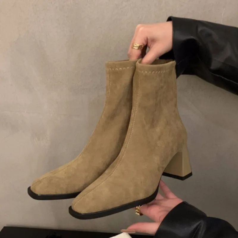 Suede Women High Heels Boots Elegant Chunky High Heels Shoes Fashion Designer Woman Winter Boots 2026 Trend Shoes Mujer Zapatos