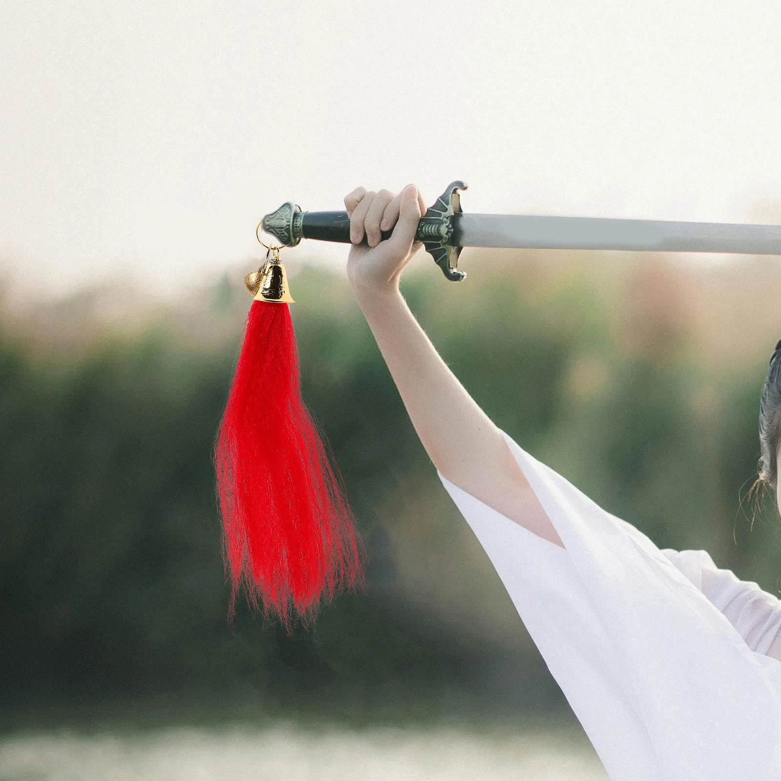 Multi-Use Tassel Decor with Bell for Chinese Martial Arts Tai Fencing Performance Tail Ornament Chinese Style