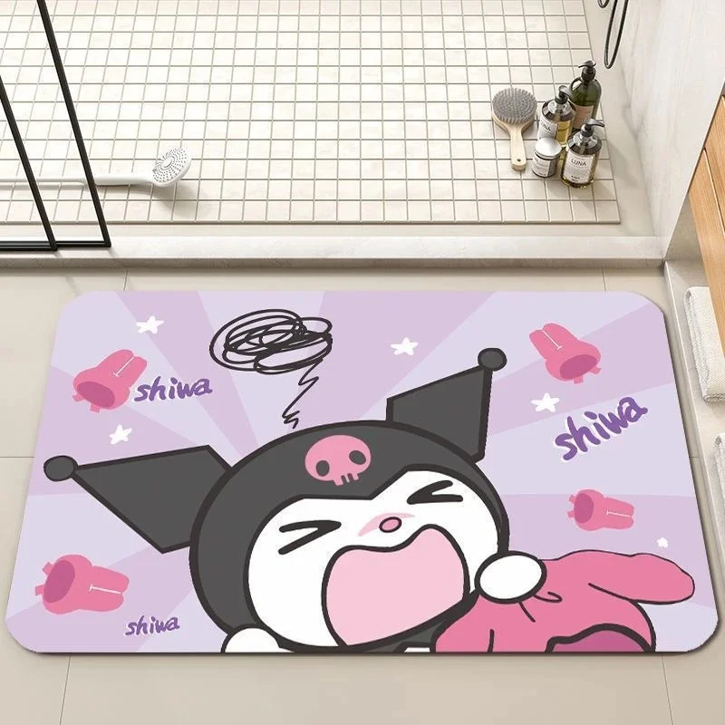 Kawaii Goofy Kuromi Bathroom Mat, Diatomaceous Earth Quick Dry Rug, Non-slip Absorbent Floor Mat for Home
