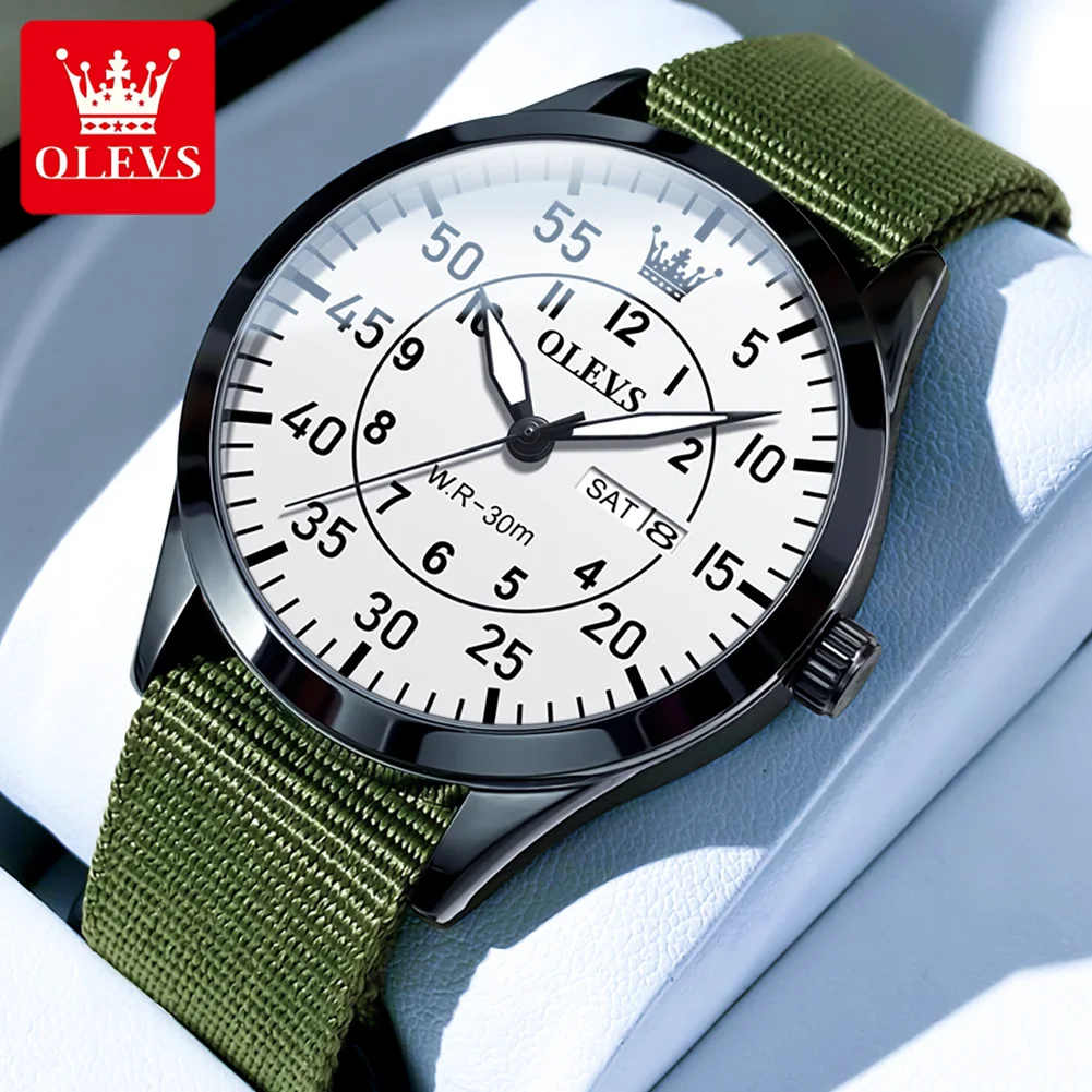 

OLEVS 9973 New Fashion Sport Mens Quartz Watch Top Brand Luxury Nylon Strap Waterproof Luminous Week Date Male Clock Relogio