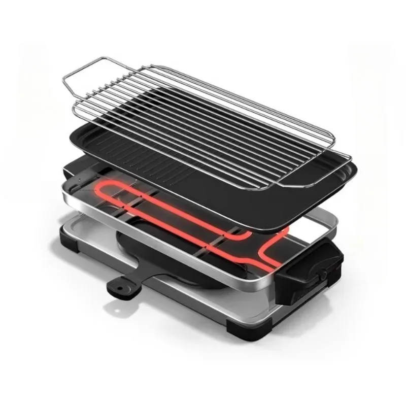 Double layer electric baking tray barbecue stove, household non stick multifunctional smoke-free barbecue pot