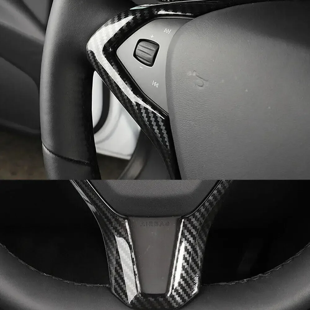 For Tesla Model X and Model S 2016 2017 2018 2019 2020 2021 ABS Carbon Fiber Inner Car Steering Wheel Cover Trim Frame Decor