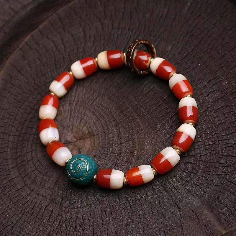 Western Asia Inlaid Ancient Single-Wrap Bracelet Hetian Jade Bear Coconut Xueba Tiger Tooth Beads Accessories