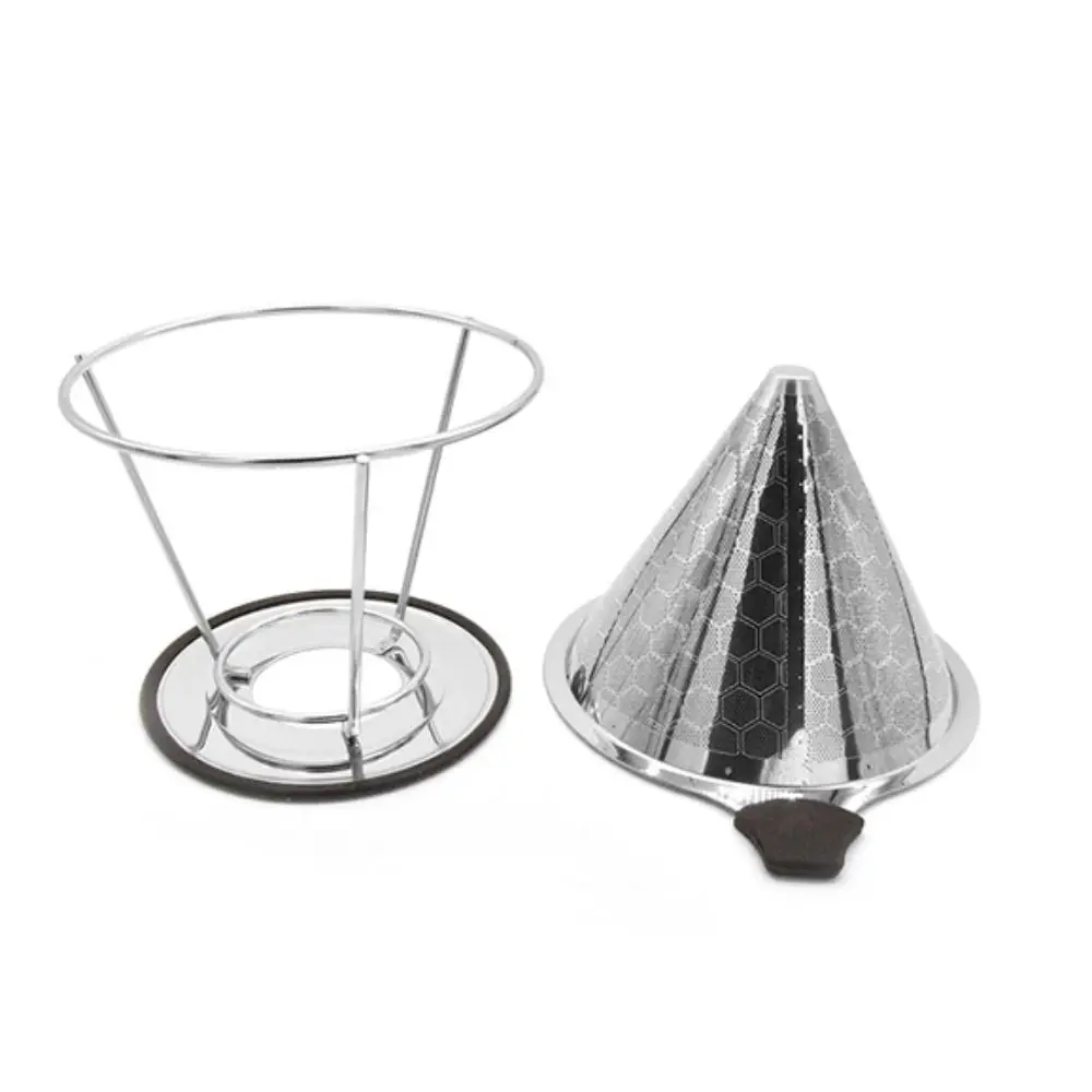 With Holder Coffee Dripper Honeycomb Pattern Stainless Steel Coffee Filter Reusable Fine Mesh Coffee Funnel Brewed Coffee