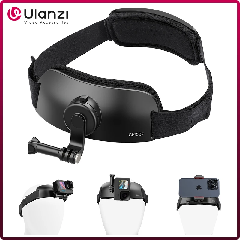 Ulanzi Head Strap Mount for Gopro Action Camera, Celular, Rotação de 360 °, ciclismo, pesca, corrida, passeios de barco, esportes, CM027