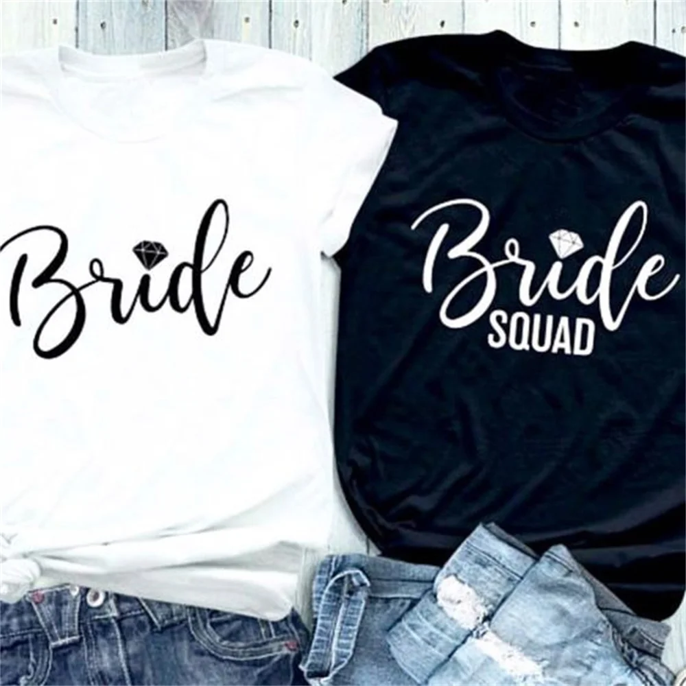 

Bride Squad Fashion T Shirt Women Aesthetic Wedding Party Ulzzang T-shirt Bridesmaid Streetwear Tops 220A