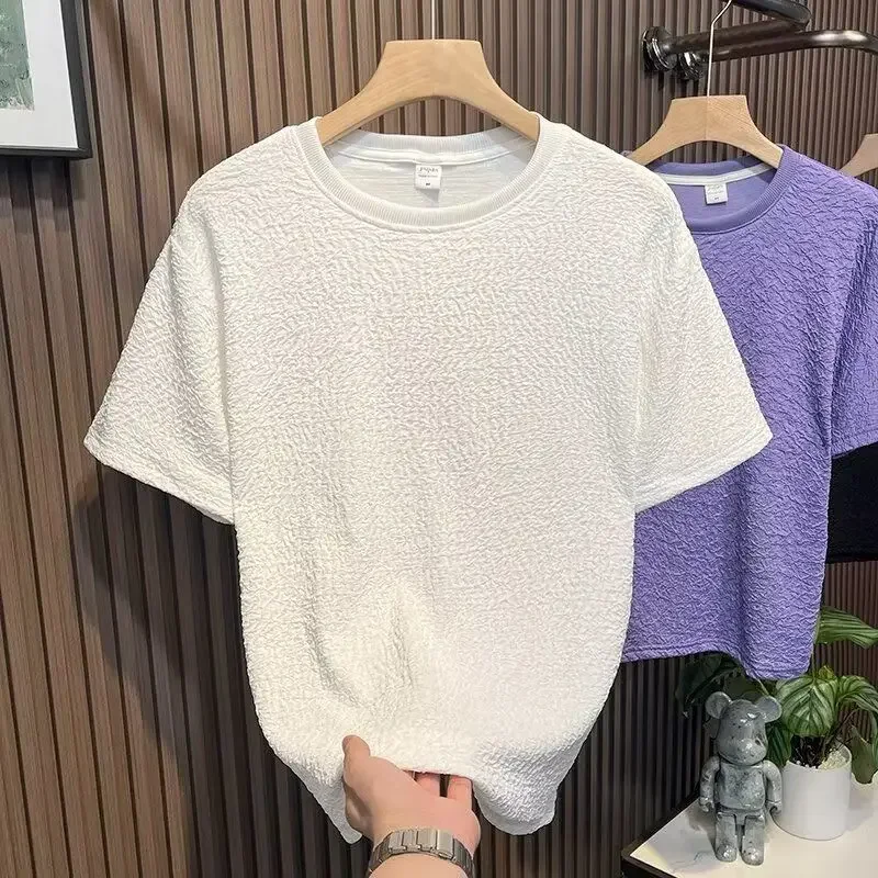LIBIELIY Summer Casual Solid Color Lazy Loose Men's T-shirt Youth Popular Pullover Round Neck Short Sleeve 2025 Personalized Top