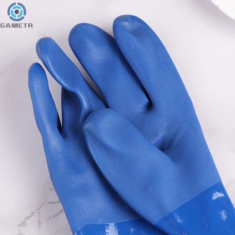 Guantes resistentes al aceite y al ácido alcalino, manoplas protectoras de seguridad Industrial de algodón con forro azul, productos químicos, 1 par