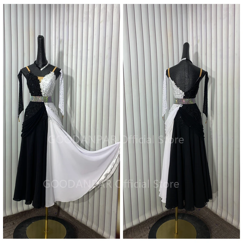 American smooth Ballroom Dance Competition Dresses Dance Costumes Waltz Dress For Dancing Clothes Dance Wear Dress black  white
