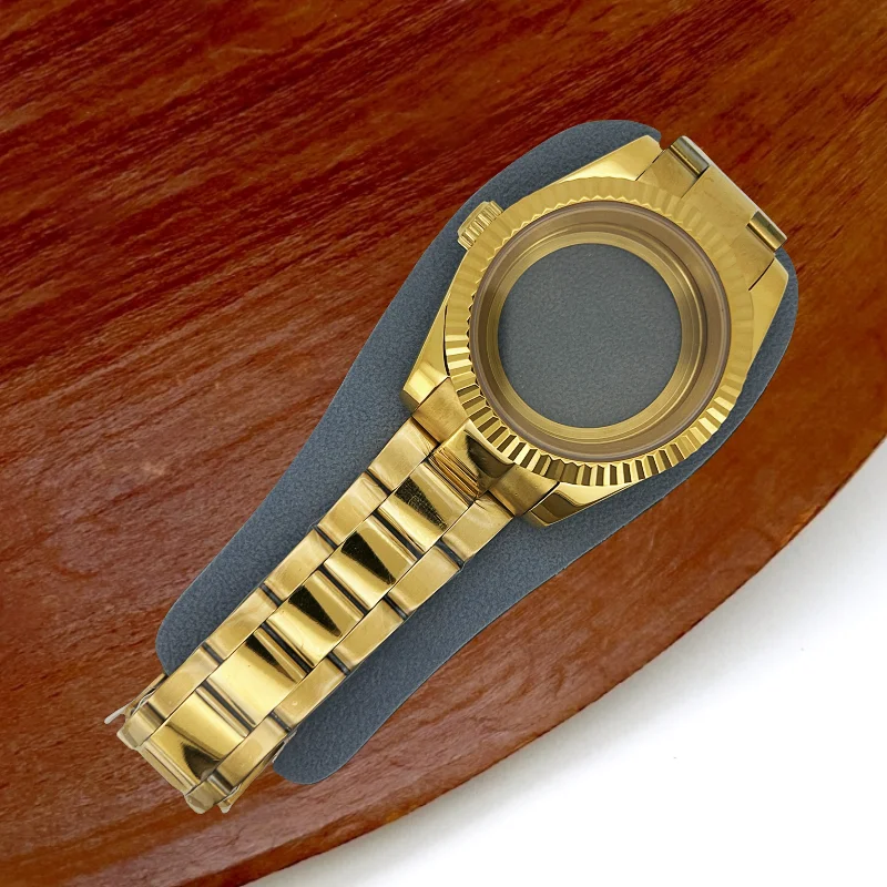 

36mm 39mm PVD Gold Diamond Encrusted Watch Case Stainless Steel Band Sapphire Glass for Oyster DateJust Japan NH35 NH36 Movement