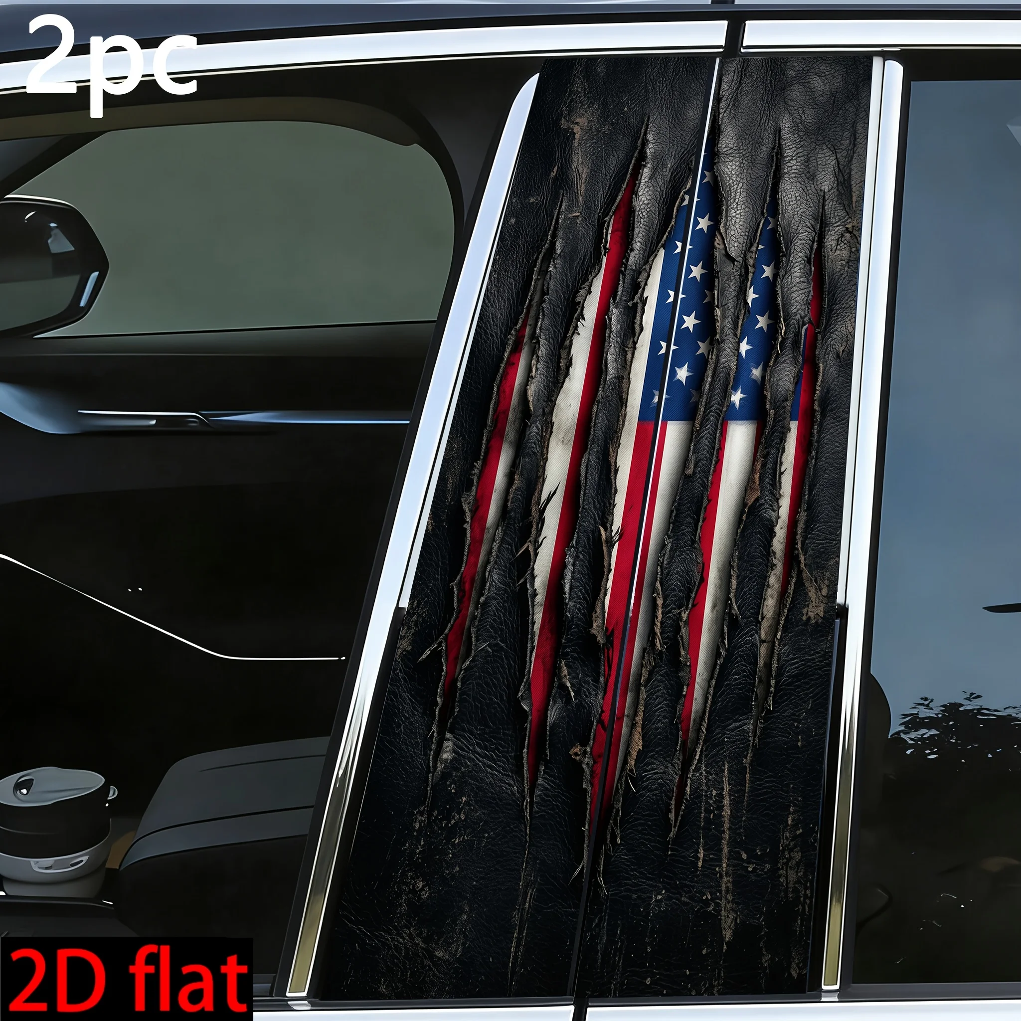 Ripped Realistic American Flag Car B Pillar Stickers Set Of 2 25x50cm Each