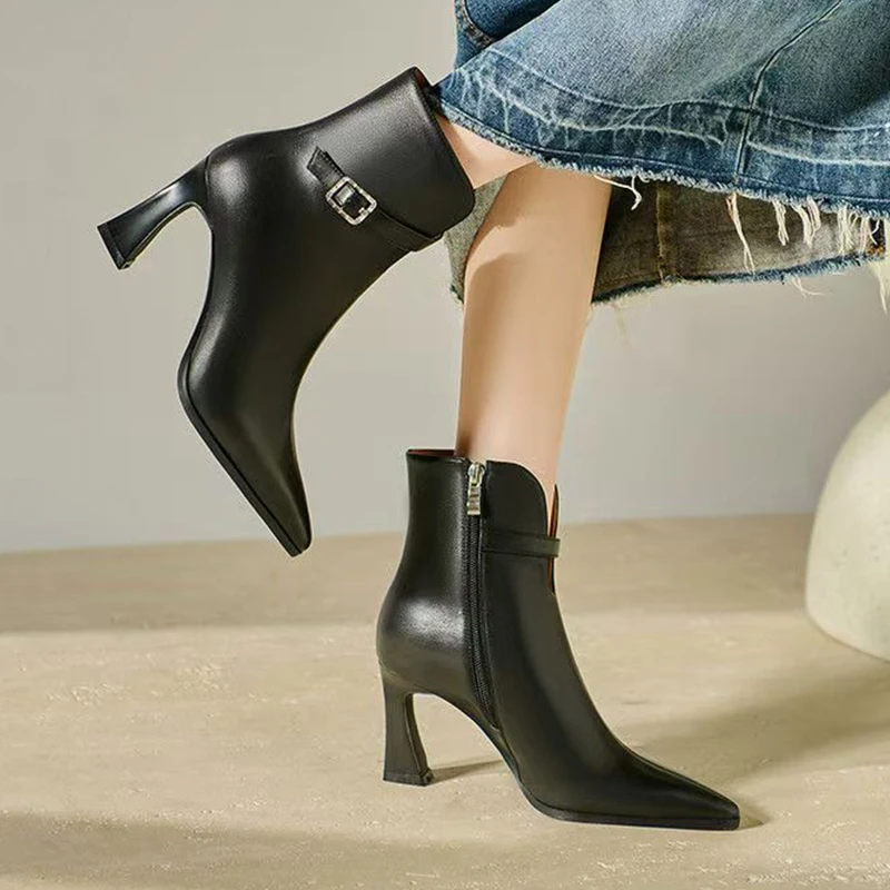 العلامة التجارية الفاخرة حذاء نسائي بكعب عالٍ الأحذية أشار تو أحذية من الجلد الشتاء أنيقة Drss مضخات مضخات 2025 مكتنزة تشيلسي الأحذية Mujer #5