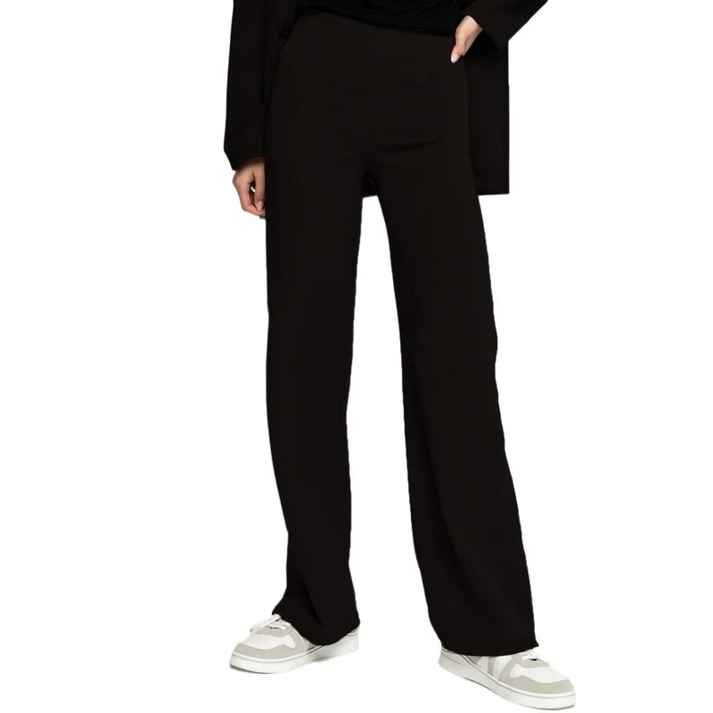 กางเกงขายาวทรงตรงแบบหรูหรา ปี 2025 สำหรับผู้หญิง เอวยางยืด กระชับสัดส่วน สีดำ เหมาะสำหรับใส่ทำงานหรือไปงานปาร์ตี้