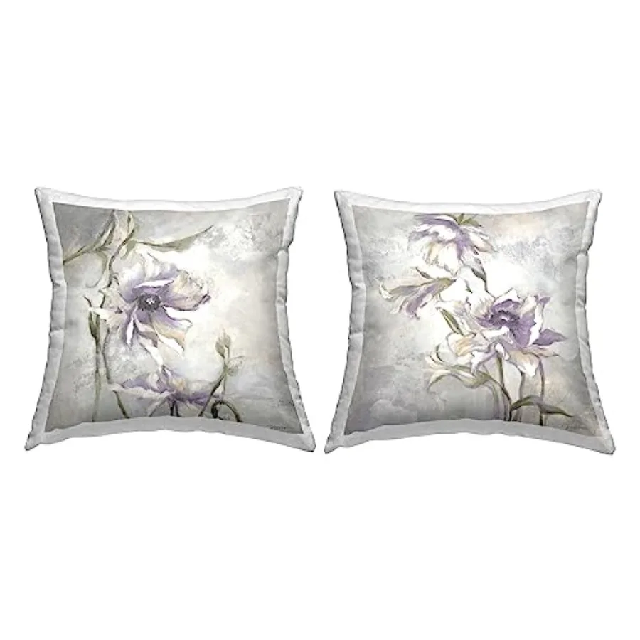 Juego de 2 almohadas con diseño de flores tradicionales moradas de Liz Jardine, 18 x 18, color gris