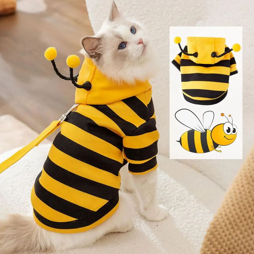 Pet Bee Costume Hood Dog Halloween Clothes Winter Warm Pet Hoodies Cat Holiday Cosplay Outfit for Small Medium Dogs Cats