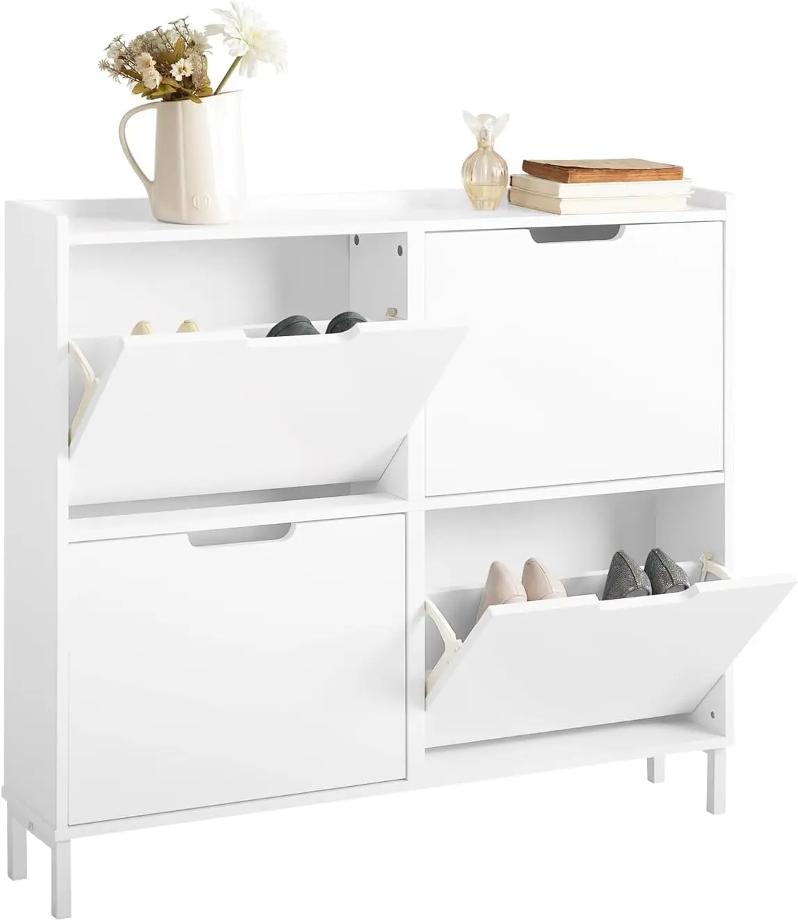 4-Klappen-Space-Saving Schuhkipper Hoch Kommode mit 4-Ablagen-Schuhregal-Schuhschrank Flurschrank für Diele, Flur