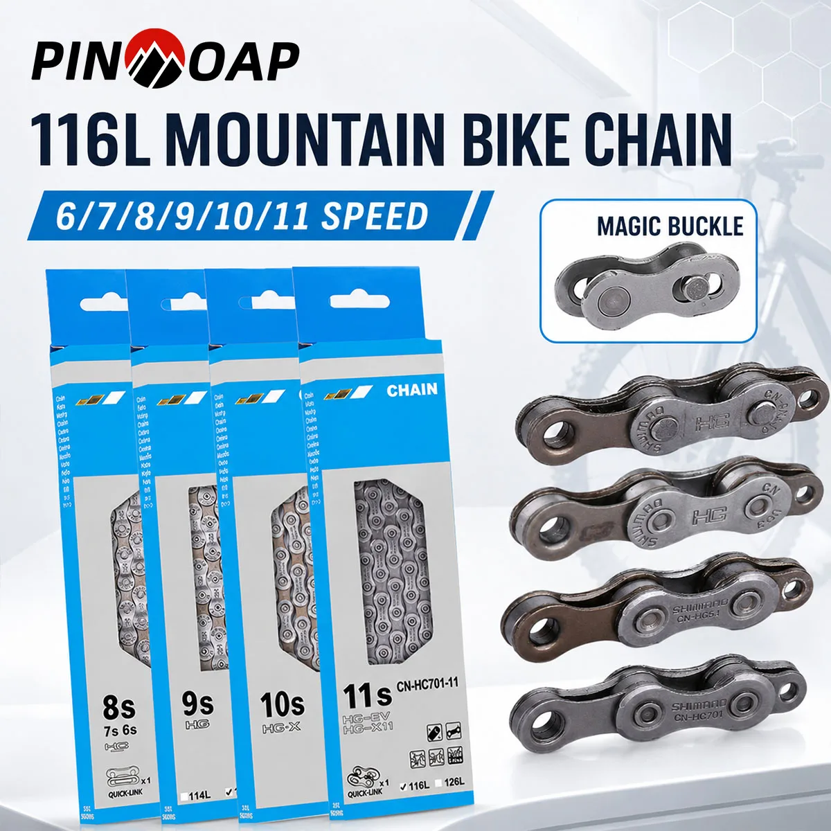 RIDERACE Bicycle Chain 116L 8 9 10 11 12 Speed Silver Ultralight Mountain Road Bike Chain For 24/27/30 Variable Speed Chain
