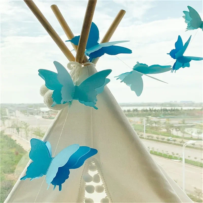 2M 3D Paper Butterfly Garland Hanging Wedding Fairy Birthday Party Decoration Butterflies DIY Banner Baby Shower Suppie