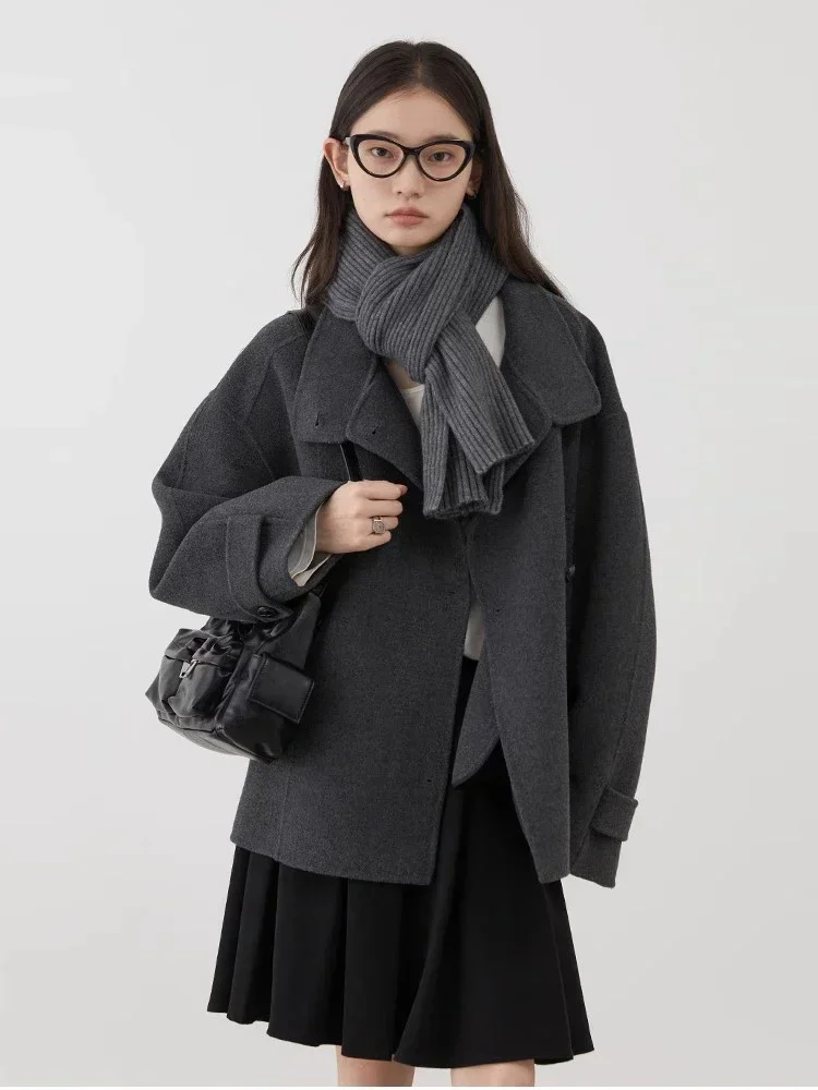 CHIC VEN Women\'s Double-sided Belt Woolen Coat Short Loose Overcoat Solid Female Outerwear Woman Jackets Autumn Winter 2026