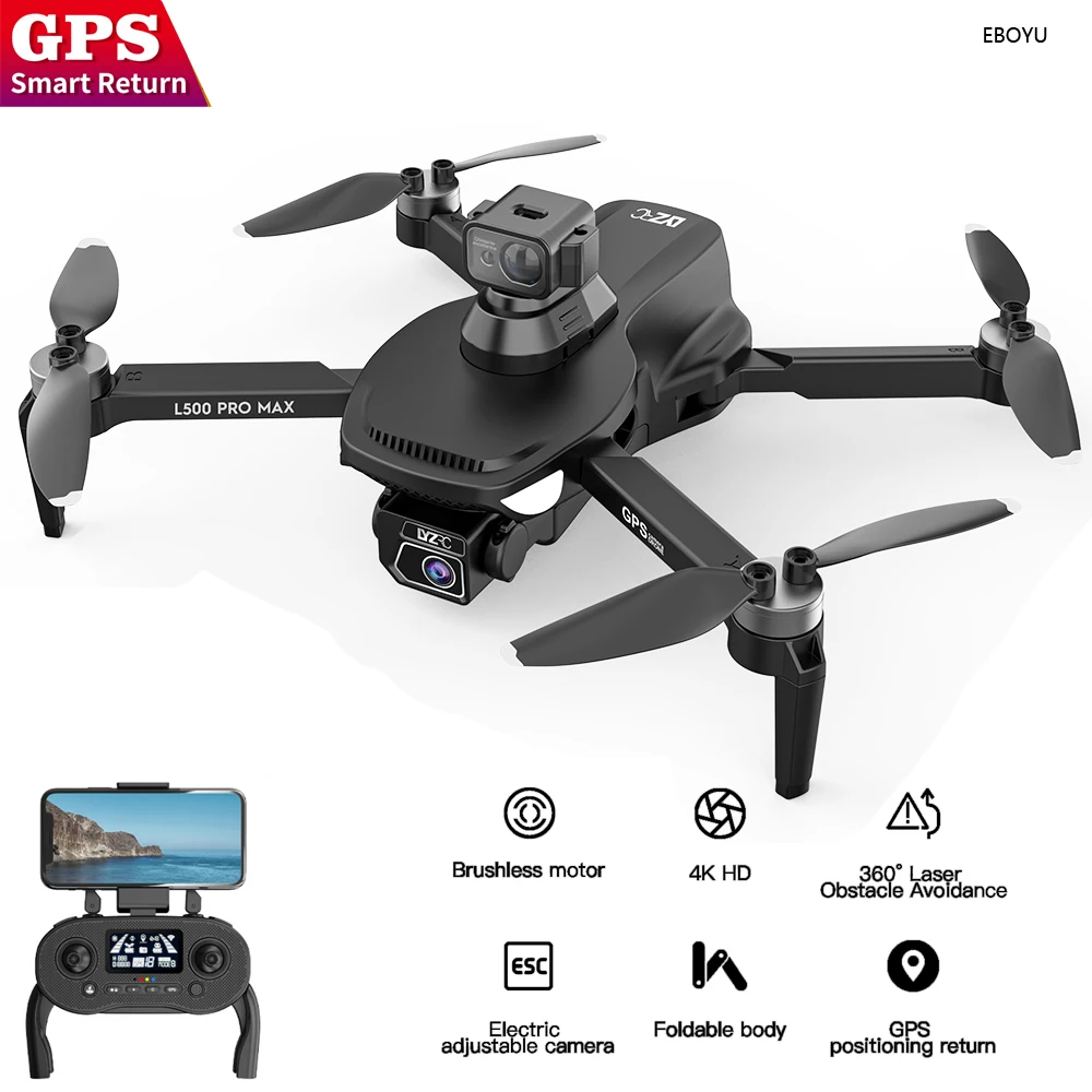 

EBOYU 500PRO-MAX RC Drone 5G GPS WiFi FPV 1080P Dual Cams 360 Obstacle Avoidance Brushless Motor GPS Return RC Quadcopter Drone