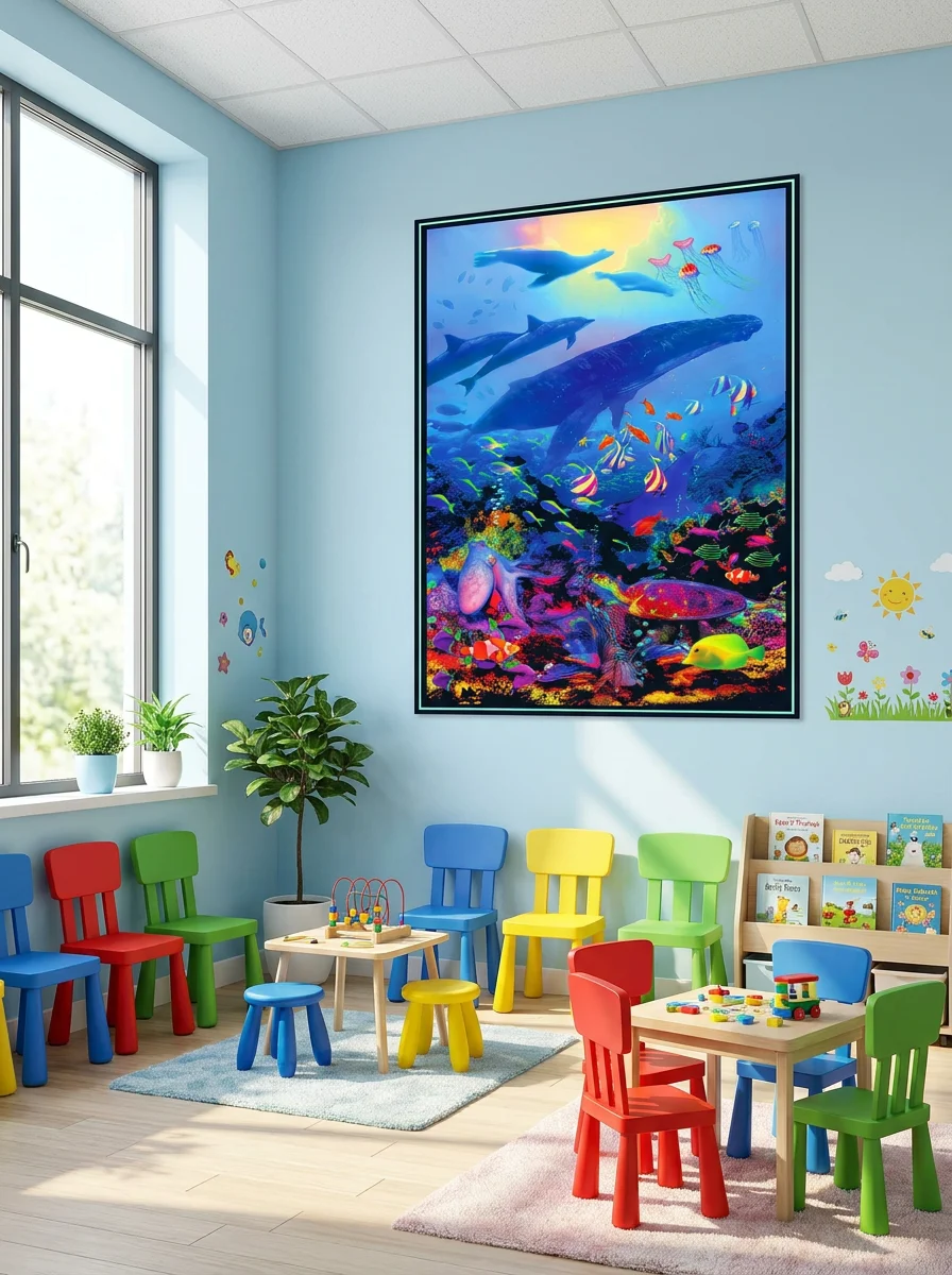 OCEAN LIFE - TROPICAL REEF BLACKLIGHT Canvas Poster Custom Size Available Room Decoration Home Decor Wall Art