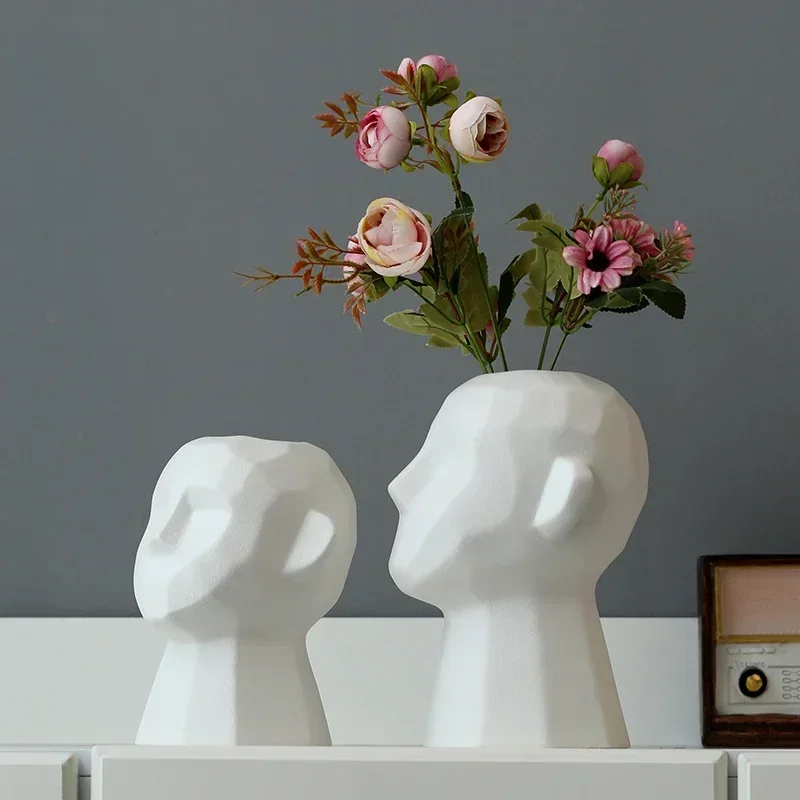 

Nordic abstract human head statue white ceramic vase living room bedroom decoration dried flower vase Ornaments home decoration