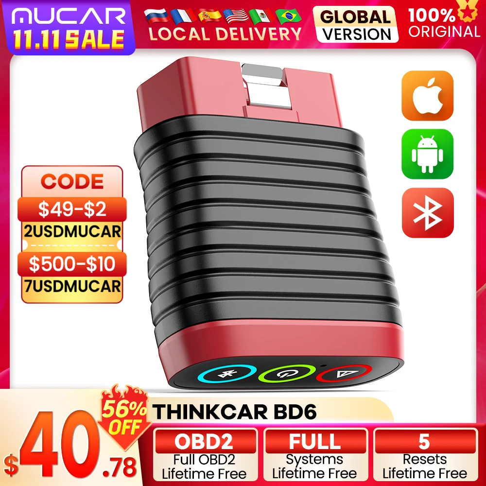 THINKCAR BD6 OBD2 Car Scanner ABS SRS TCM TPMS Engine Code Reader Auto Diagnostic Tool ABS BLEED EPB ETS IMMO Reset Scan Tool