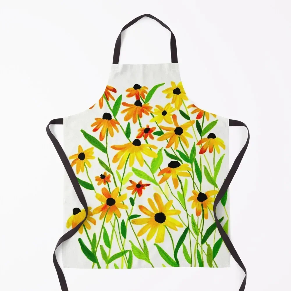 

Watercolor Black-eyed Susans Apron Professional Barber kitchen item restaurant accessories Men's Kitchen Apron