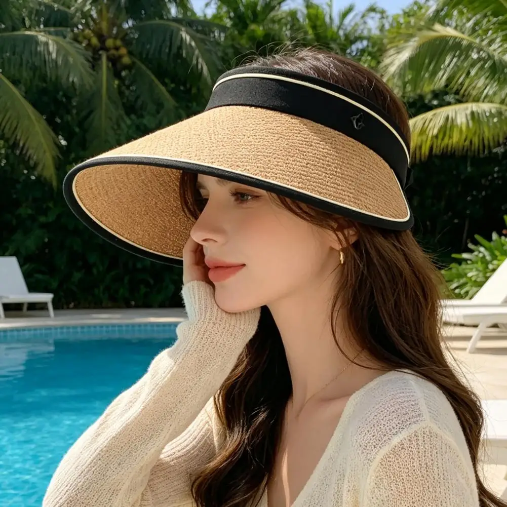 Foldable Sun Hat for Beach Straw Sun Visor Hat for Women Wide Brim Beach Hat with Uv Protection Adjustable Summer for Outdoor