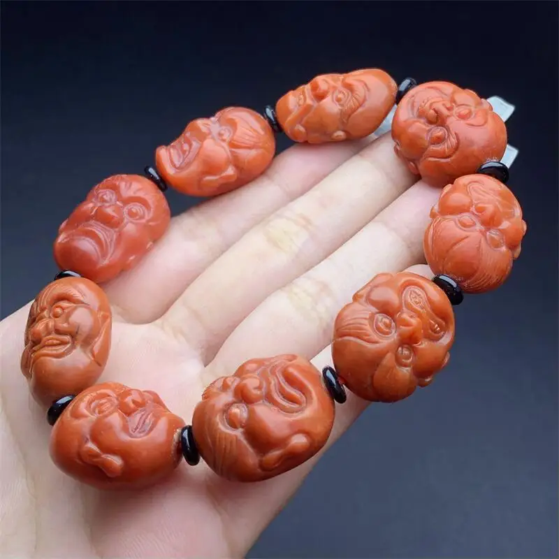 Natural Nanhong Agate Buddha Head Bead Bracelet Gemstone Round Bead Crystal Healing Gemstone Jewelry Gift 1PCS