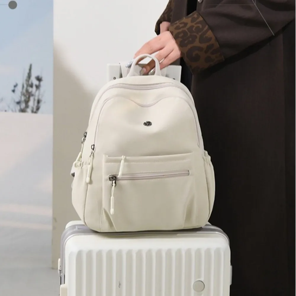 Casual Solid Color Mini Backpack Multi-pockets Nylon Travel Backpack Large Capacity Lightweight Durable Daypack for Women