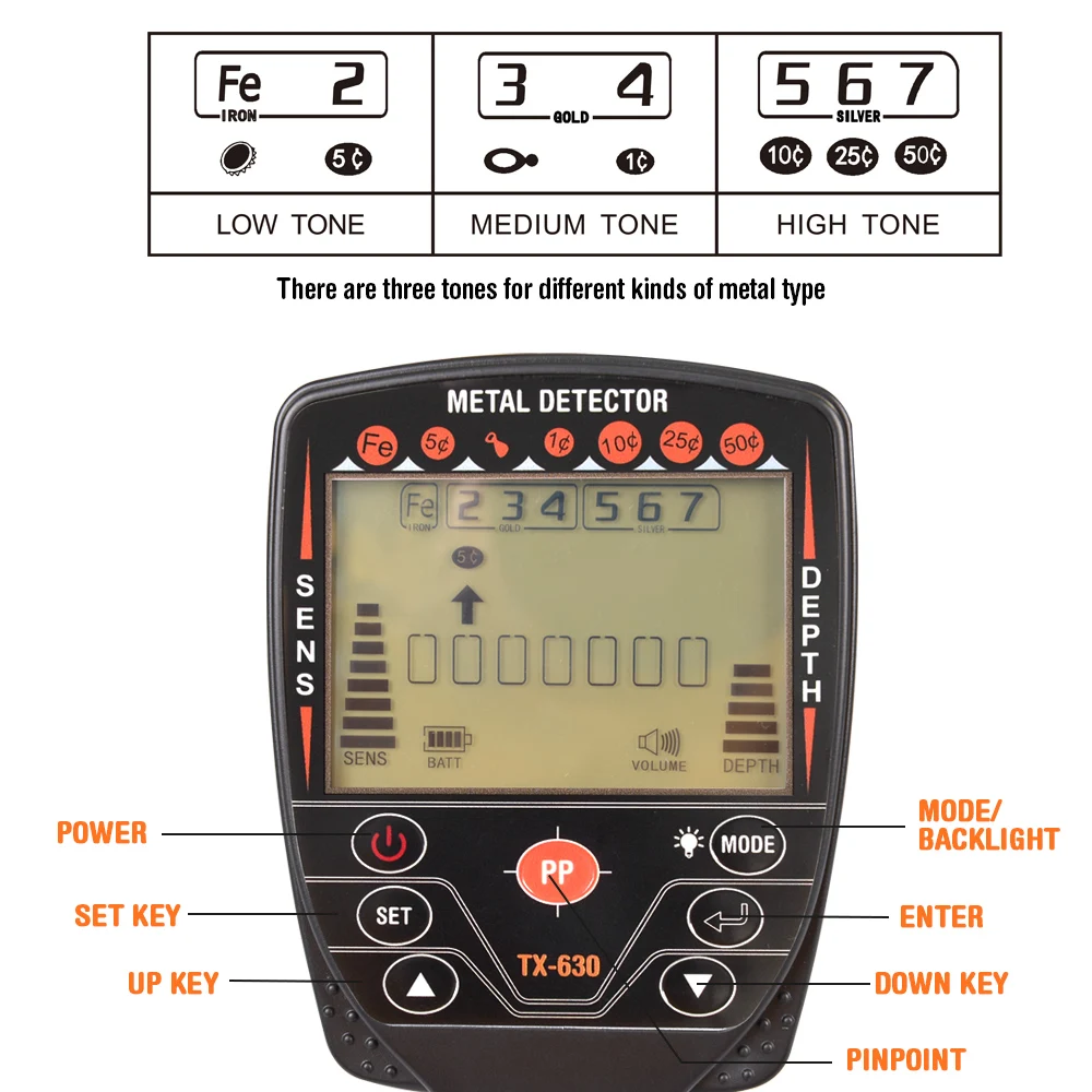 Imagem -04 - Detector de Metais Dobrável com Display Lcd Caça Tesouro Mina Ouro Alvo Pontual Cursor id